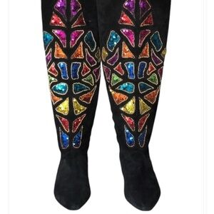 Active Seller! Vintage Caparros Embellished Women’s Black Suede Knee Boots